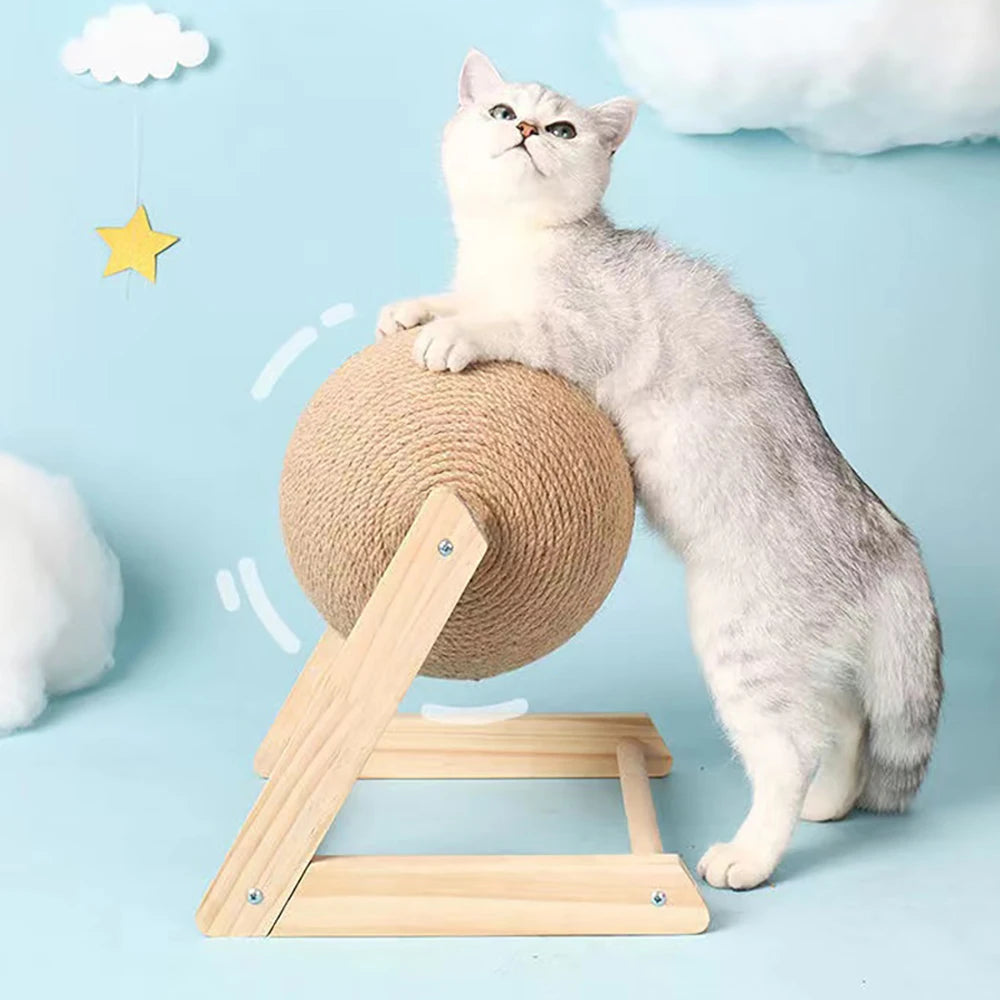 Cat Scratching Ball Toy with Sisal Rope – Wooden Kitten Scratcher & Interactive Paw Grinding Toy