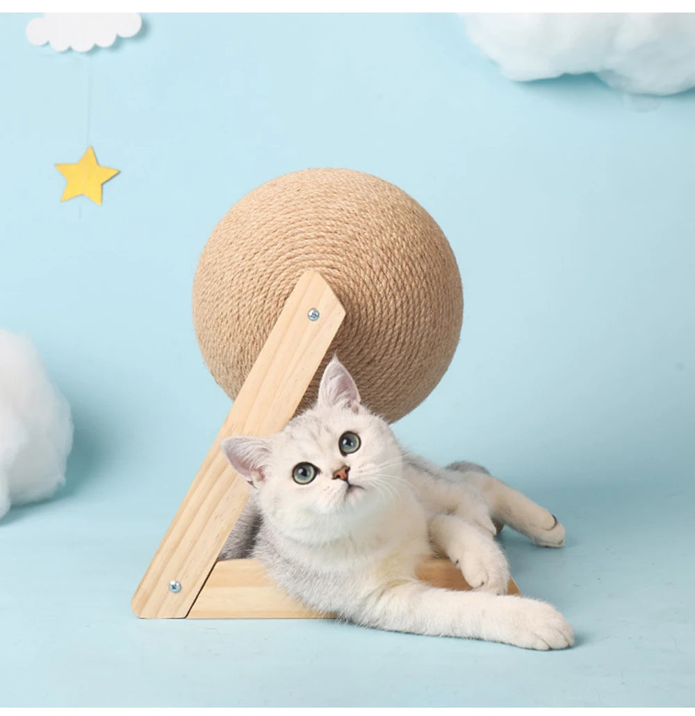 Cat Scratching Ball Toy with Sisal Rope – Wooden Kitten Scratcher & Interactive Paw Grinding Toy