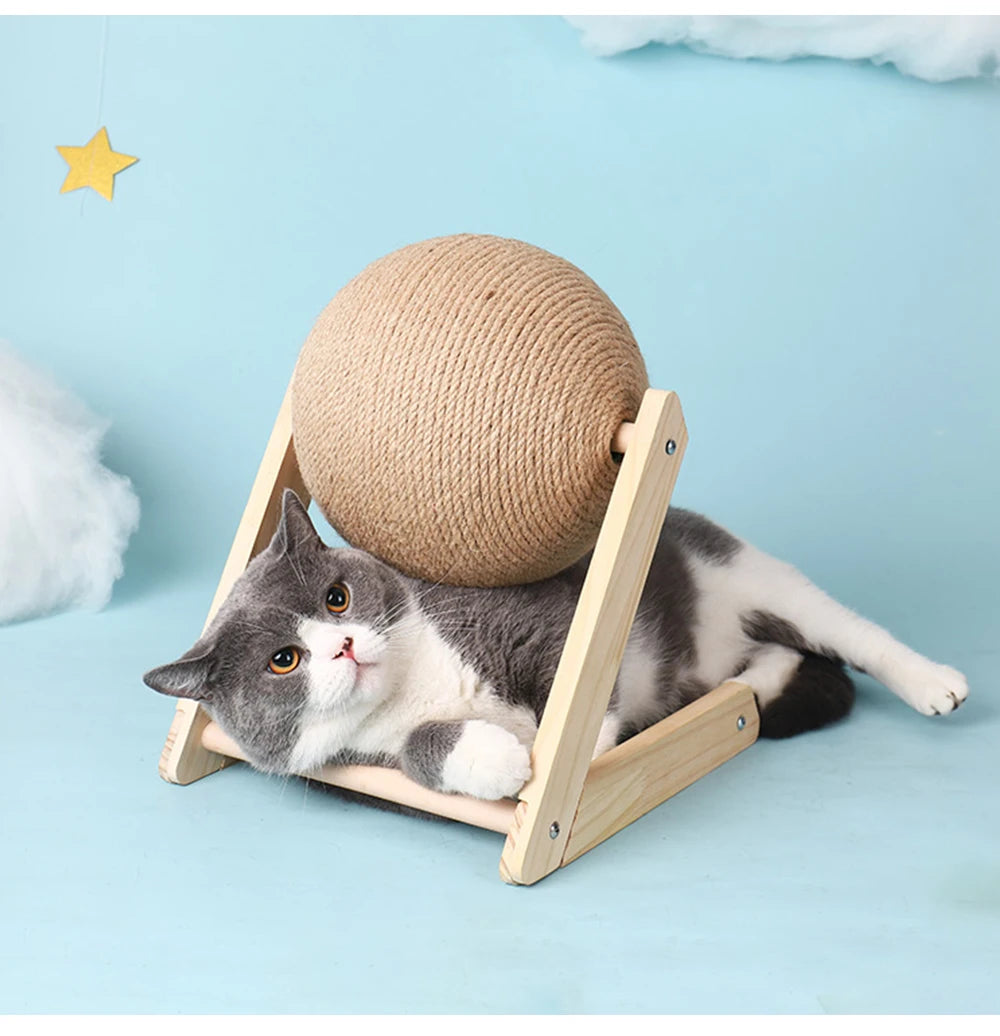 Cat Scratching Ball Toy with Sisal Rope – Wooden Kitten Scratcher & Interactive Paw Grinding Toy