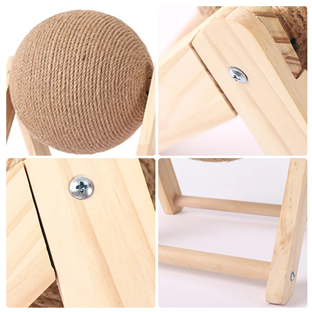 Cat Scratching Ball Toy with Sisal Rope – Wooden Kitten Scratcher & Interactive Paw Grinding Toy