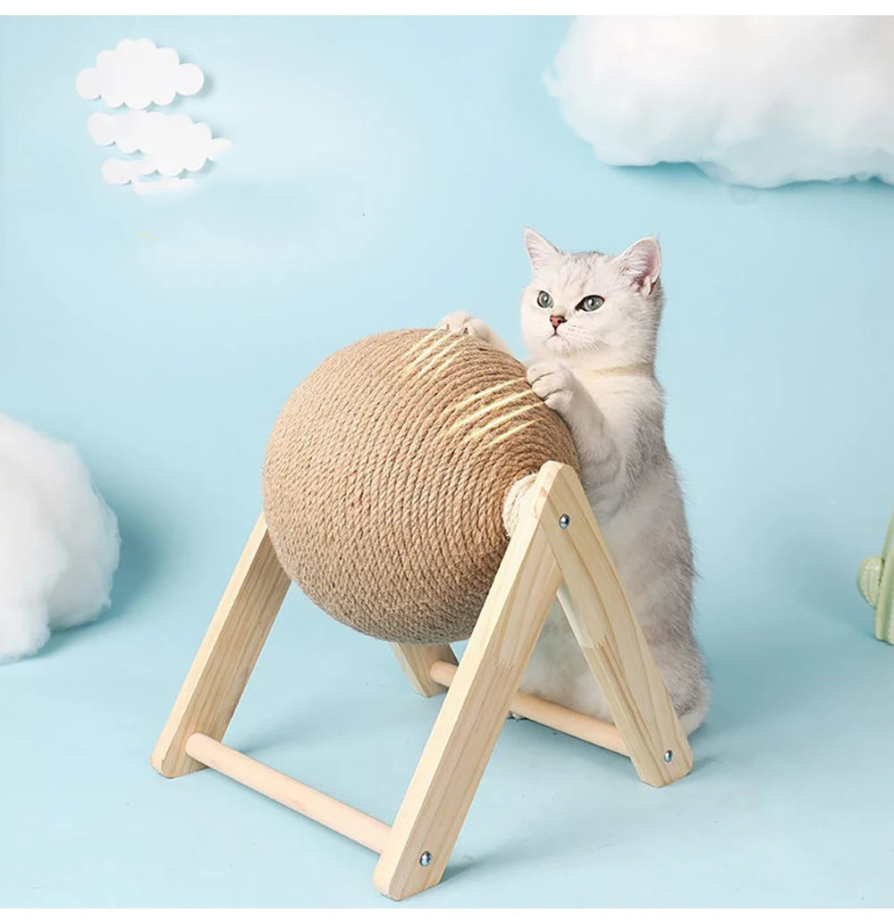 Cat Scratching Ball Toy with Sisal Rope – Wooden Kitten Scratcher & Interactive Paw Grinding Toy