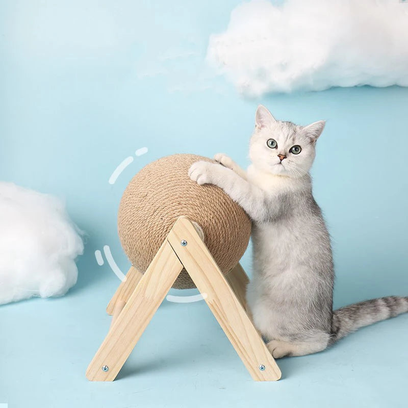 Cat Scratching Ball Toy with Sisal Rope – Wooden Kitten Scratcher & Interactive Paw Grinding Toy