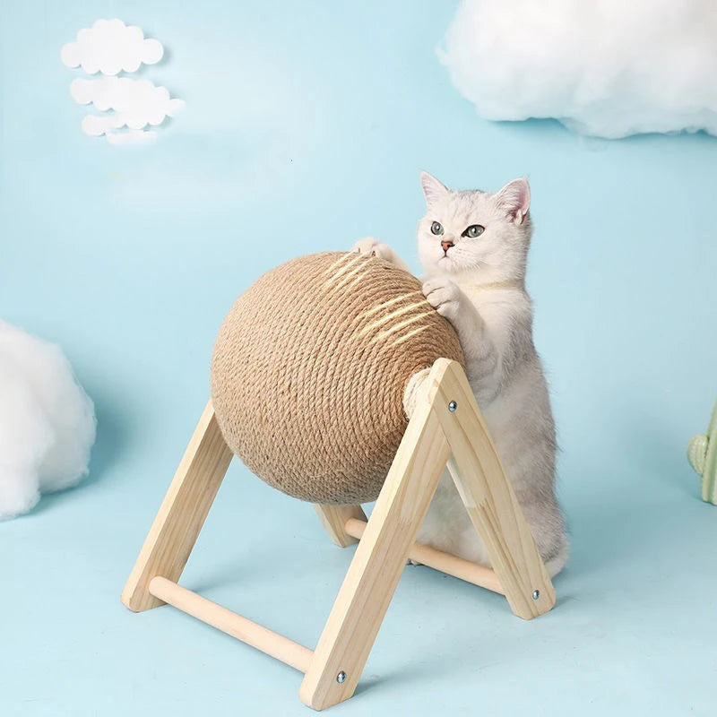 Cat Scratching Ball Toy with Sisal Rope – Wooden Kitten Scratcher & Interactive Paw Grinding Toy