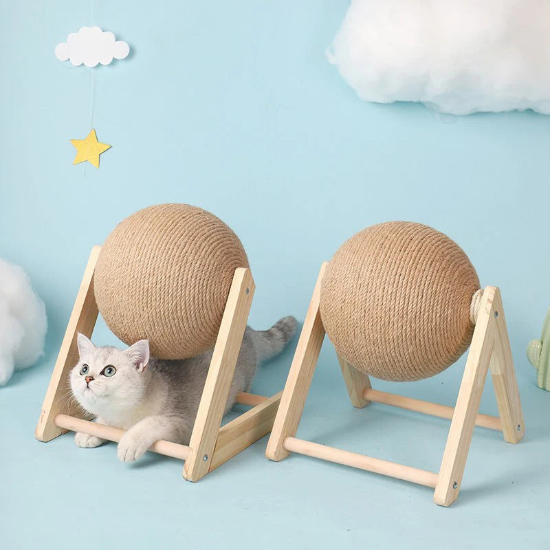 Cat Scratching Ball Toy with Sisal Rope – Wooden Kitten Scratcher & Interactive Paw Grinding Toy