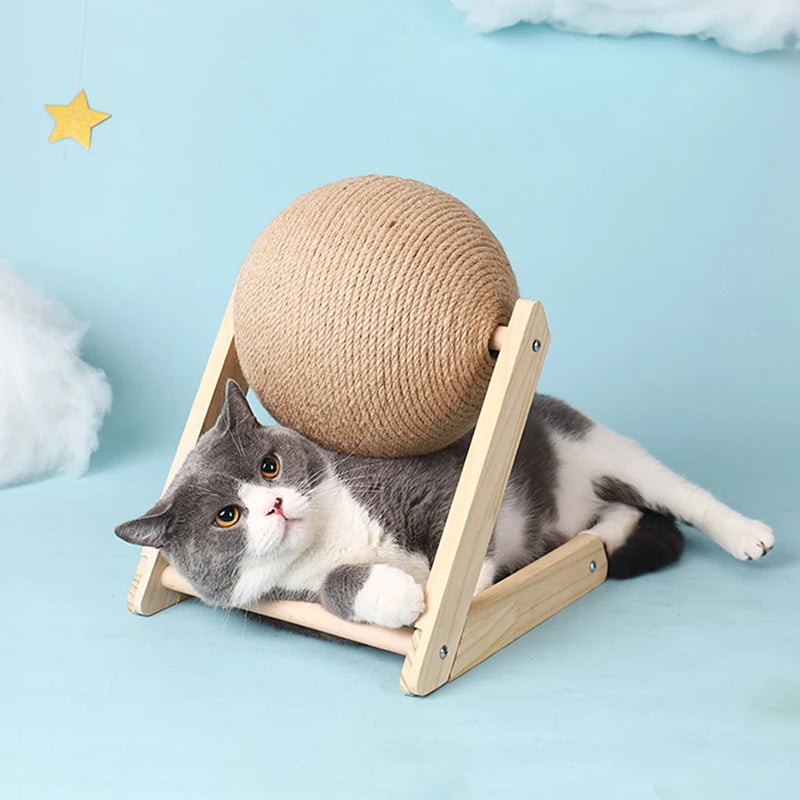 Cat Scratching Ball Toy with Sisal Rope – Wooden Kitten Scratcher & Interactive Paw Grinding Toy