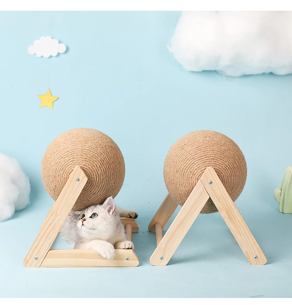 Cat Scratching Ball Toy with Sisal Rope – Wooden Kitten Scratcher & Interactive Paw Grinding Toy