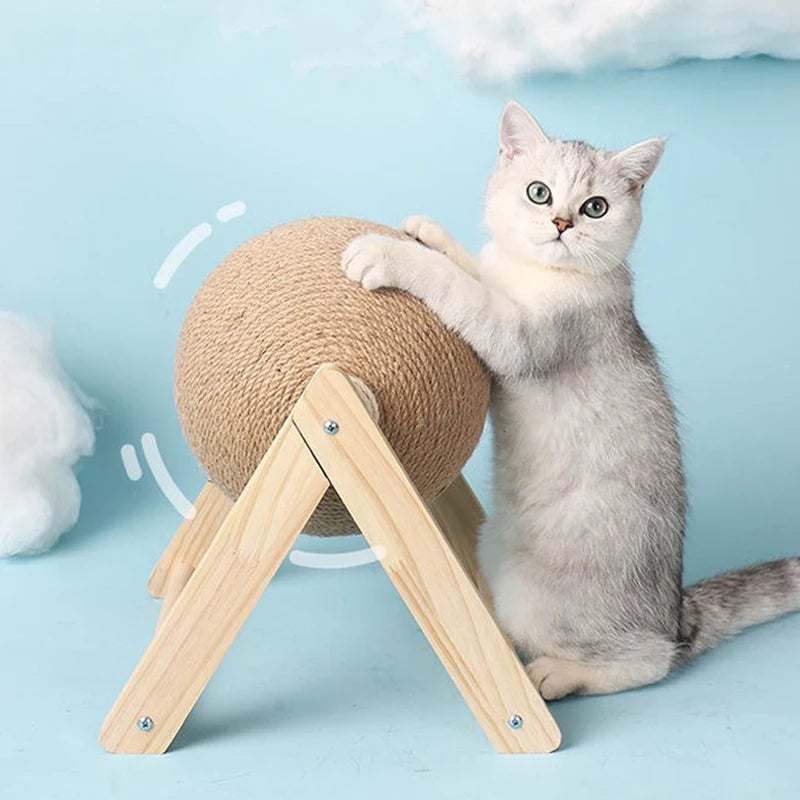 Cat Scratching Ball Toy with Sisal Rope – Wooden Kitten Scratcher & Interactive Paw Grinding Toy
