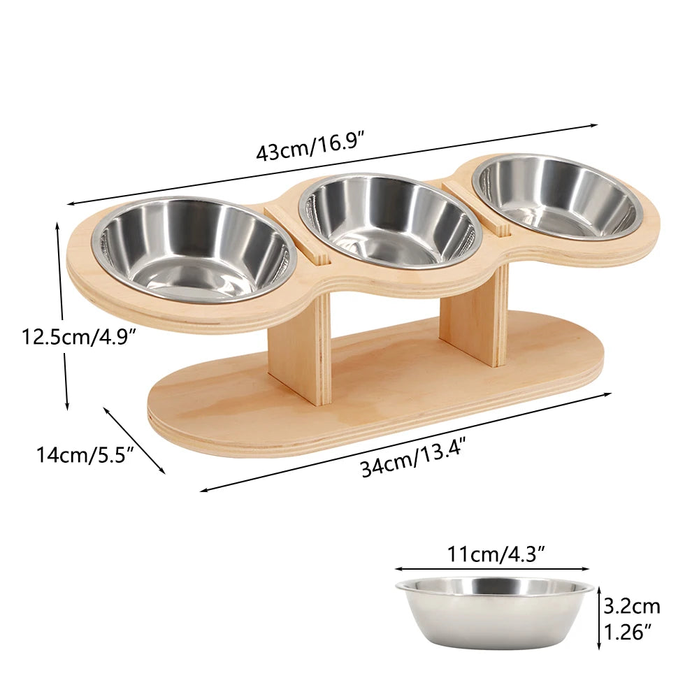 Raised Cat Bowl Set – 15° Tilted Elevated Feeding Station with 3 Stainless Steel Bowls