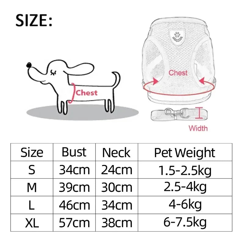 Adjustable Cat Harness & Leash Set – Escape-Proof Soft Mesh Vest for Indoor & Outdoor Walking (XS–L)