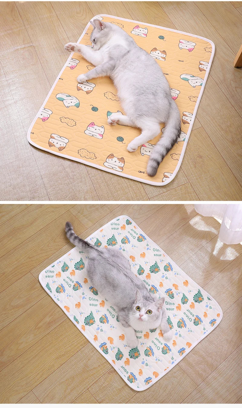Cat Dog Sleeping Mat Pet Summer Cooling Latex Pad Cute Cartoon Pattern  Kennel Ice Silk Cool Mats Floor Sofa Blanket Pet Supplie