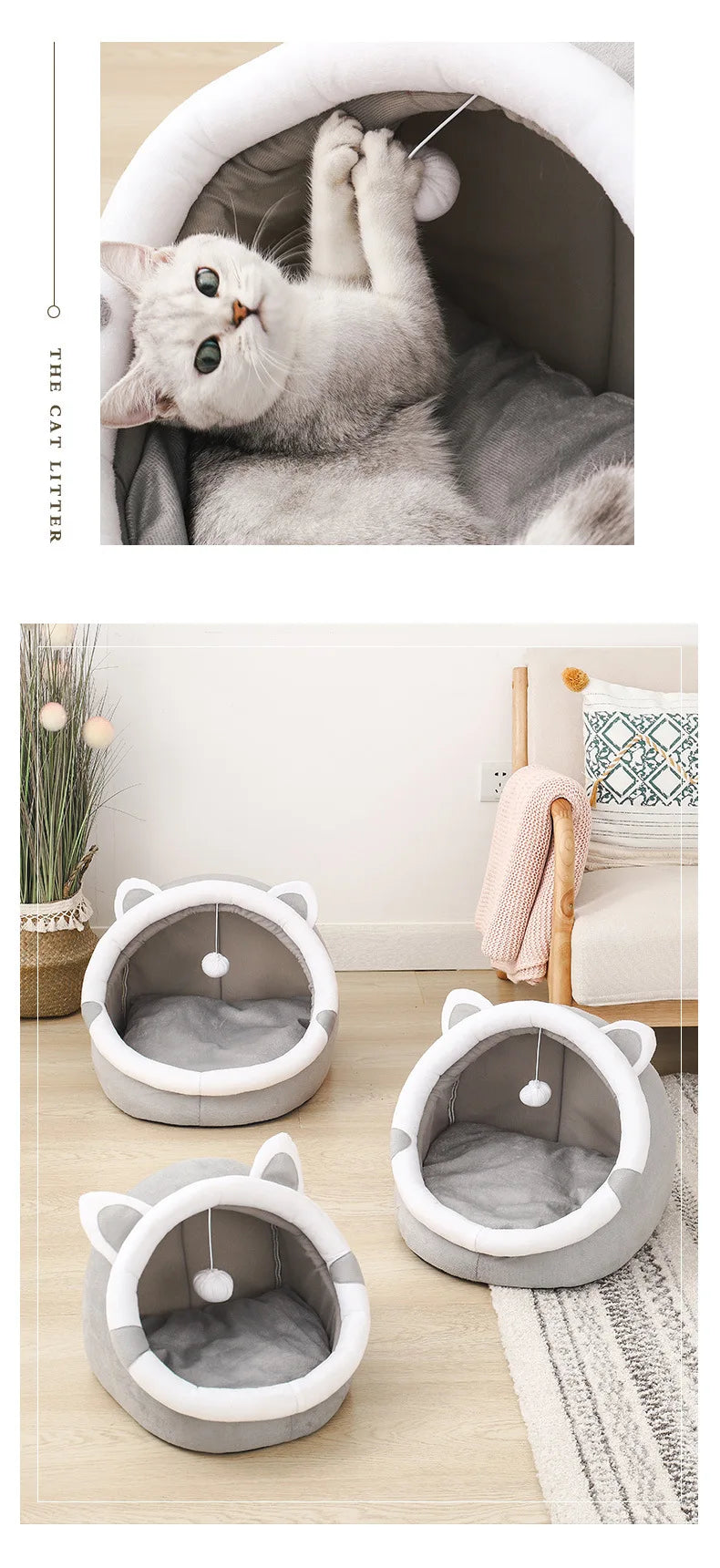 Soft Washable Pet Bed Tent for Cats & Small Dogs – Cozy Cushion Basket & Sleeping House
