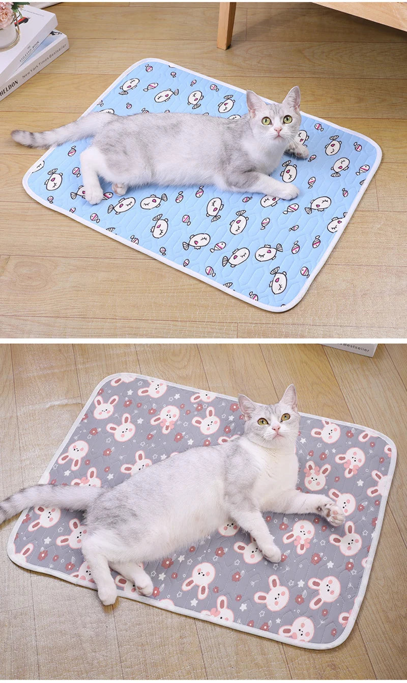 Cat Dog Sleeping Mat Pet Summer Cooling Latex Pad Cute Cartoon Pattern  Kennel Ice Silk Cool Mats Floor Sofa Blanket Pet Supplie