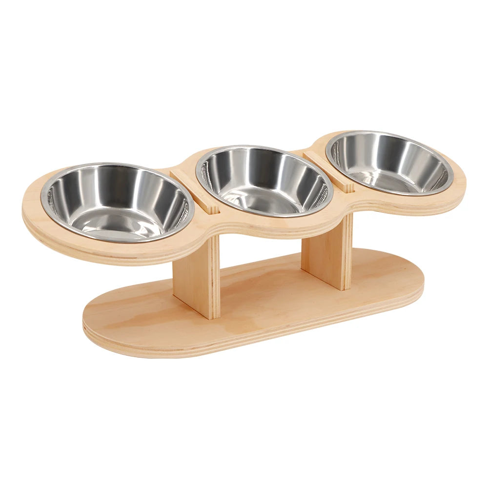 Raised Cat Bowl Set – 15° Tilted Elevated Feeding Station with 3 Stainless Steel Bowls