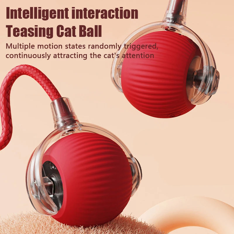 Smart Interactive Cat Toy Ball – Automatic Rolling Teaser with Tail, Rechargeable USB Cat Exercise Toy
