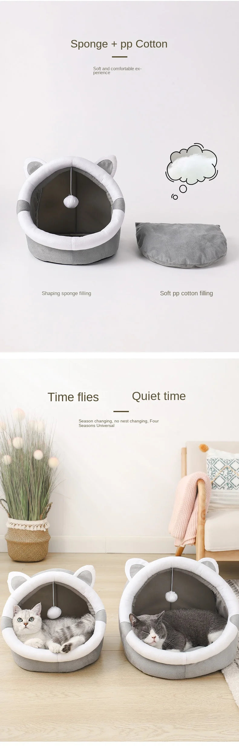 Soft Washable Pet Bed Tent for Cats & Small Dogs – Cozy Cushion Basket & Sleeping House