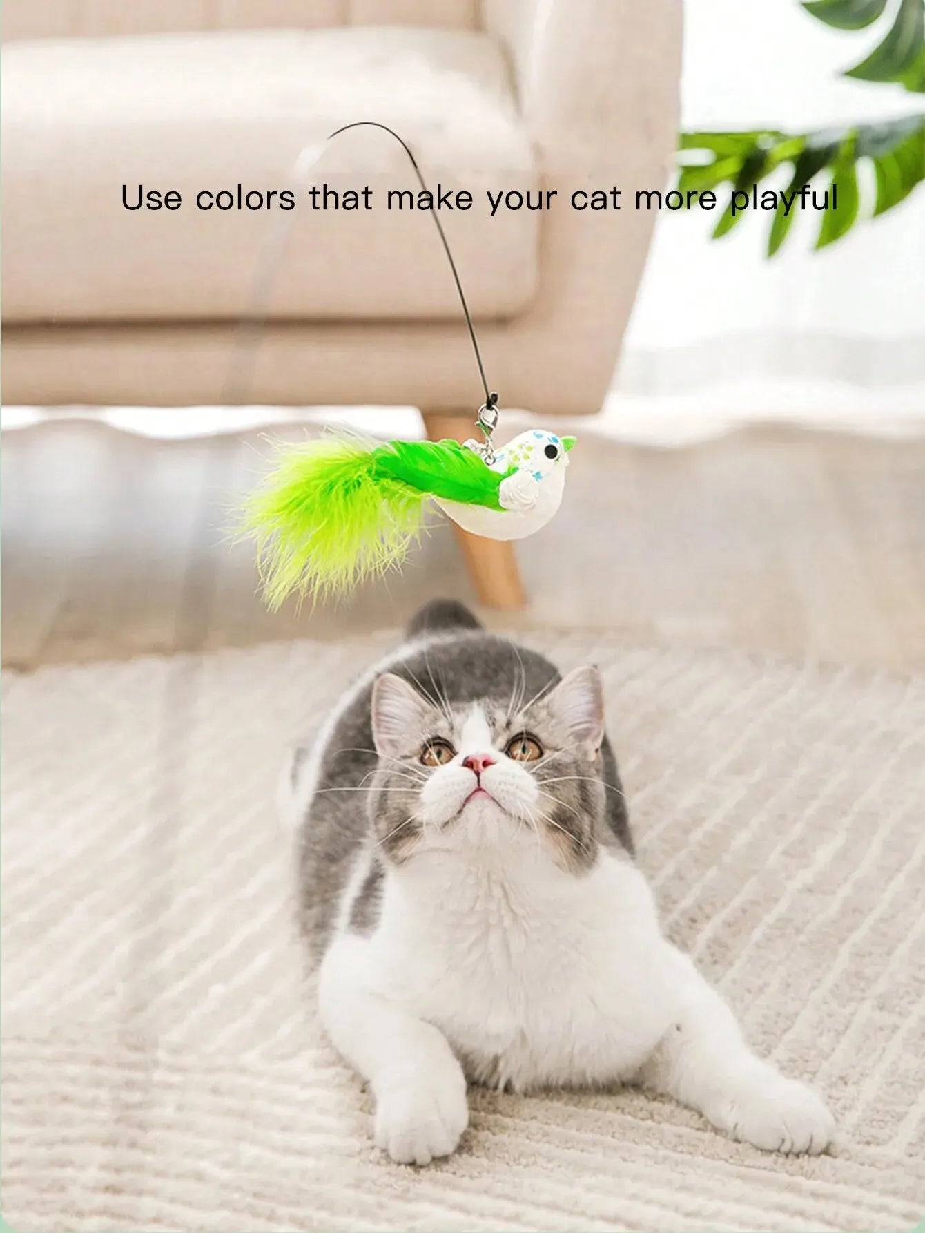 Interactive Cat Toy with Suction Base – Feather Teaser Wand for Self Play & Exercise
