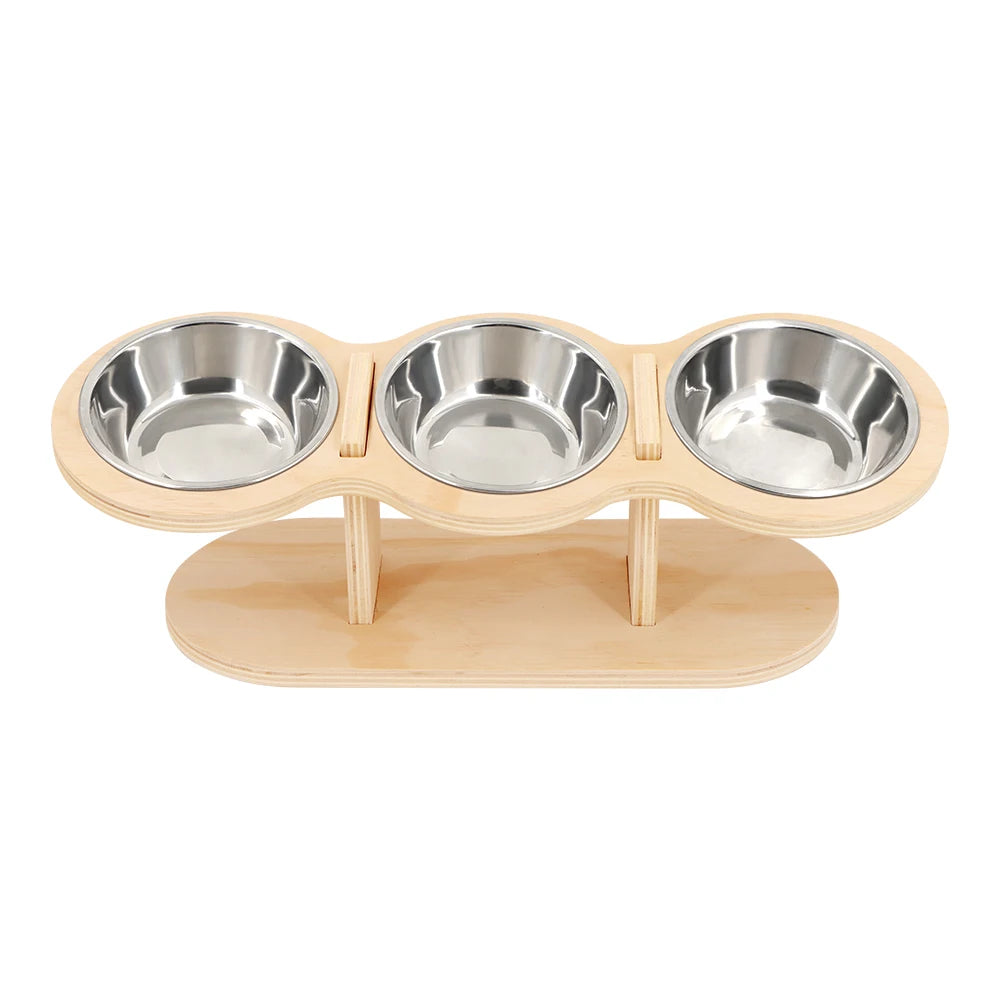 Raised Cat Bowl Set – 15° Tilted Elevated Feeding Station with 3 Stainless Steel Bowls
